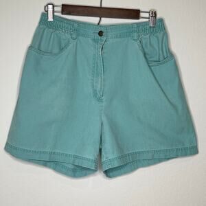 L.L. Bean Women’s Aqua Cotton Shorts Size 12 Elastic Waist Casual Summer